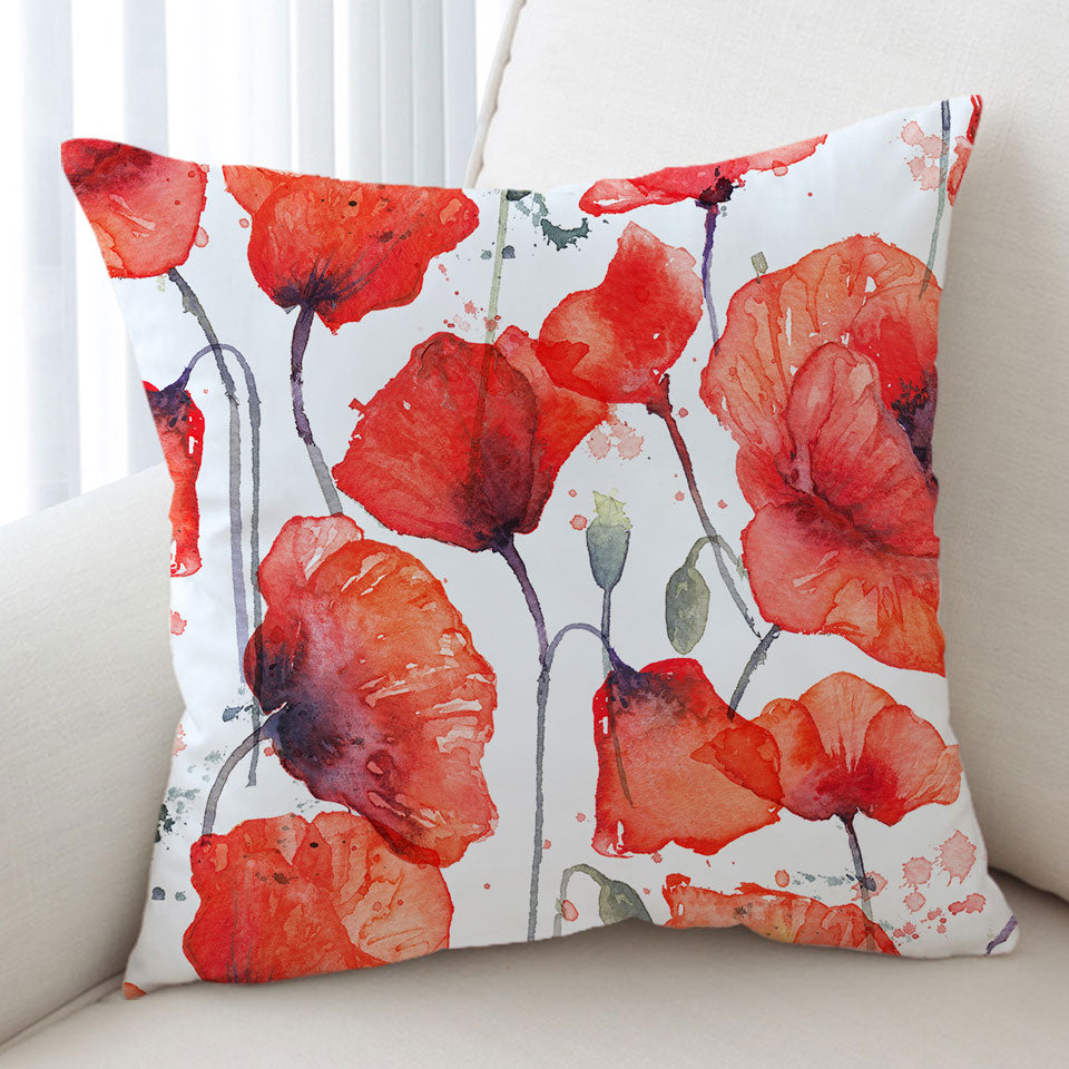 Vivid Red Throw Pillow Poppy Flowers
