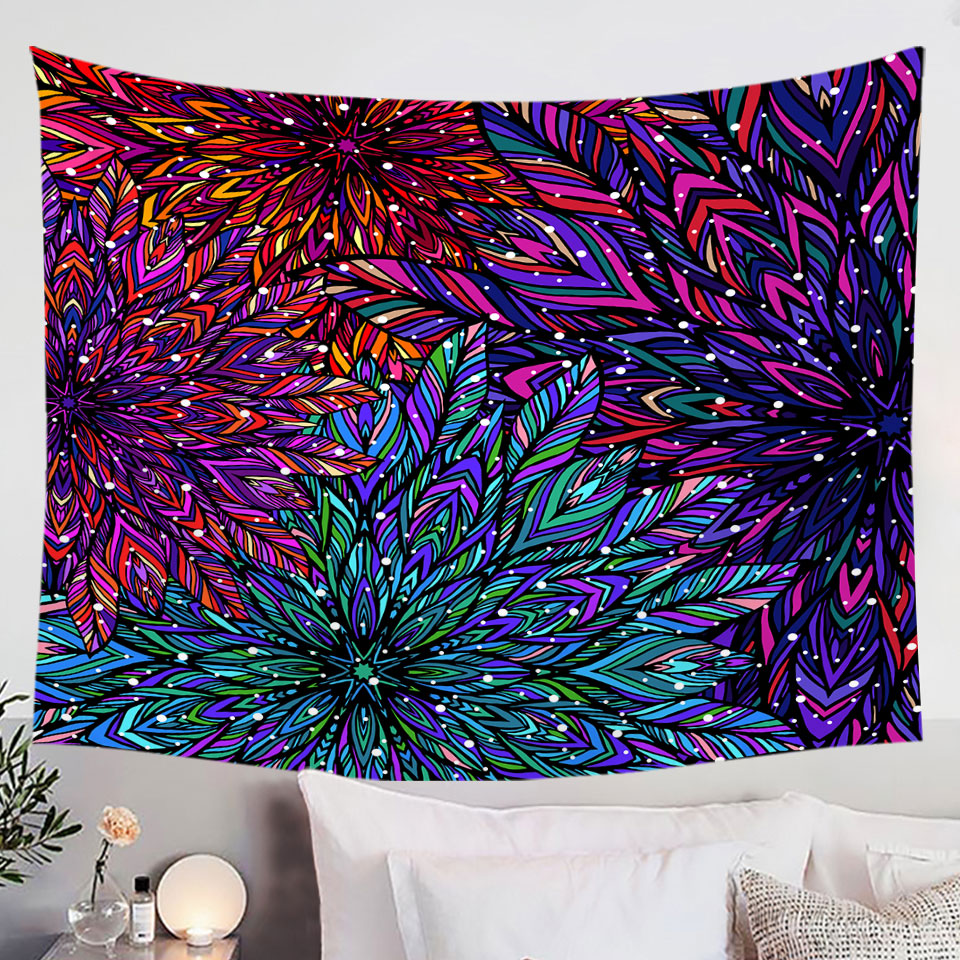Wall Art Decor Prints of Green Purple Artistic Feathers Design