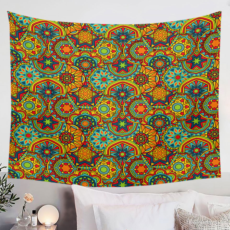 Wall Art Prints with Green Red Blue Messy Mandalas
