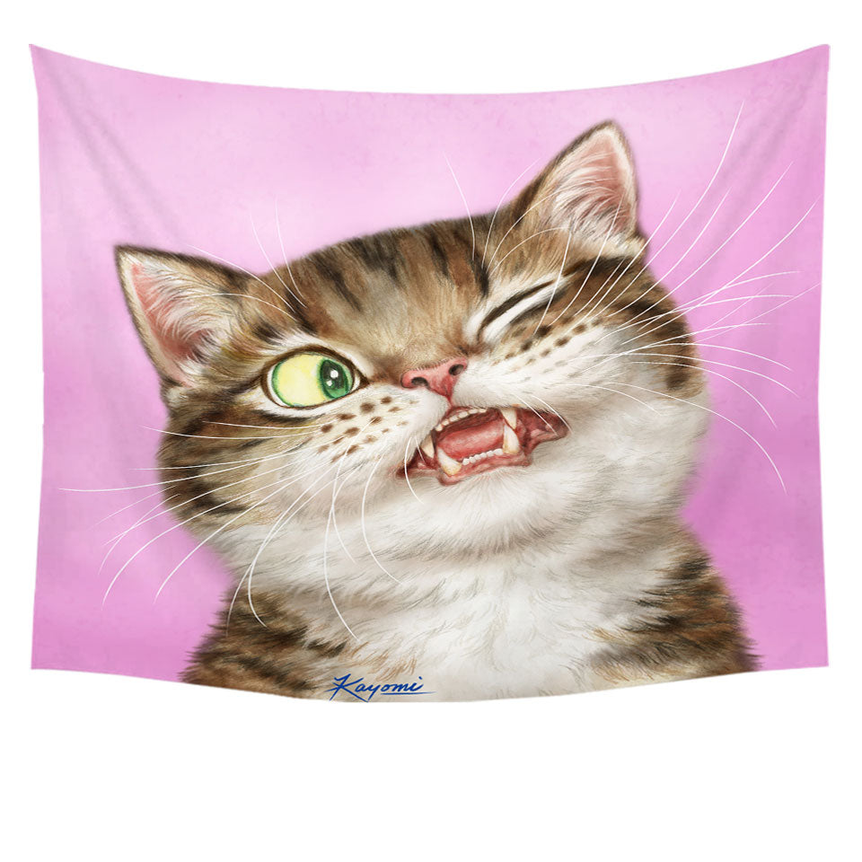 Wall Decor Cats Funny Faces Drawings Adorable Tabby Kitty Tapestry