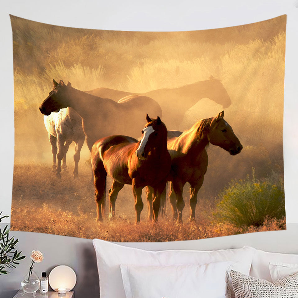 Wall Decor Fabric Tapestry with Horses Photo
