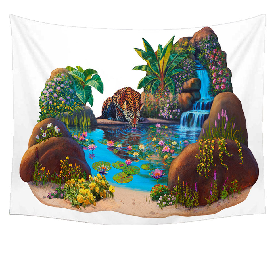 Wall Decor Leopard Tropical Watering Hole Tapestry
