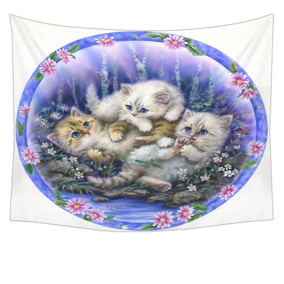 Wall Decor Prints for Kids Design Cute Three Kittens Outdoor Adventure