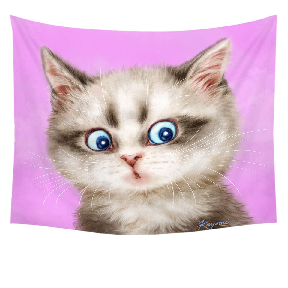 Wall Decor Tapestries with Cats Cute and Funny Faces Amazed Kitten