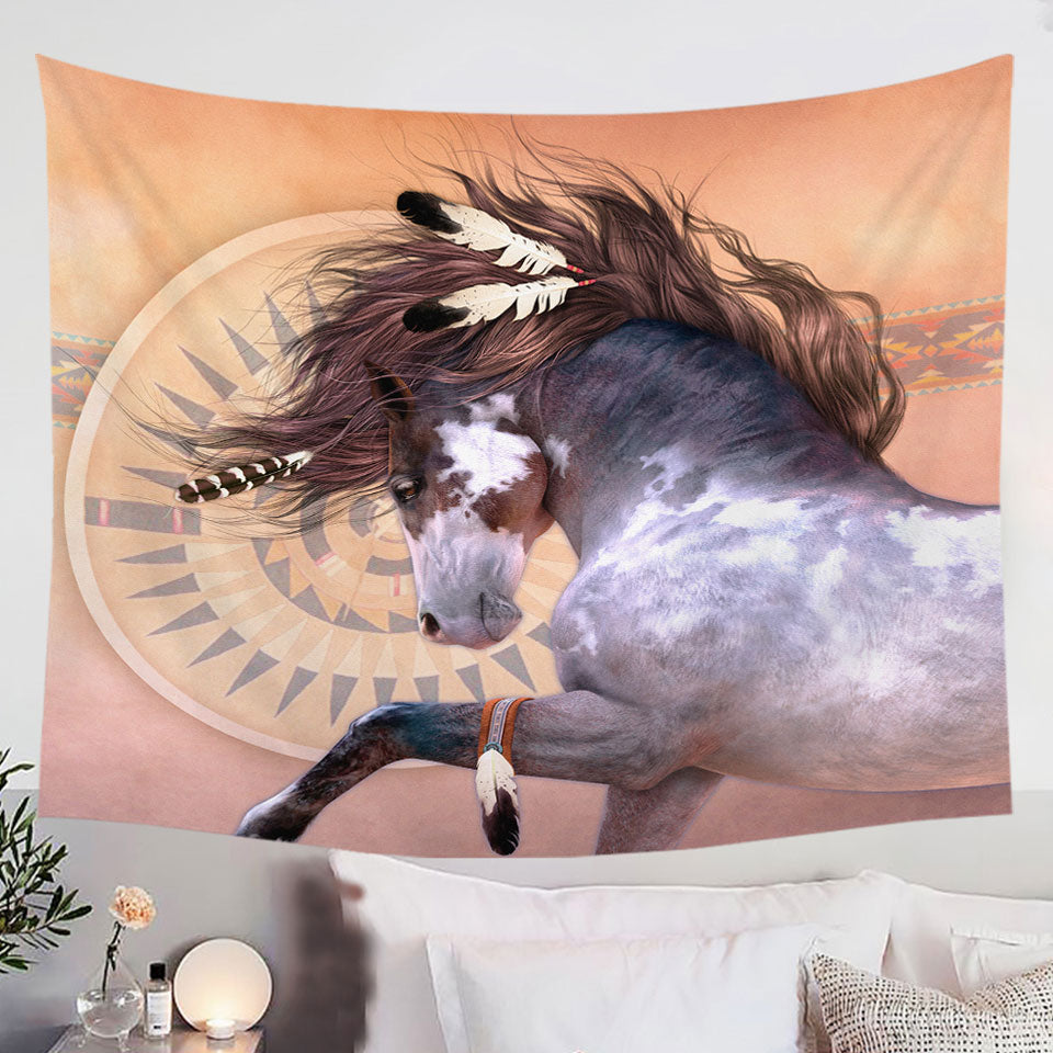 Wall-Decor-Tapestries-with-Native-American-Spirit-White-Black-Pinto-Horse