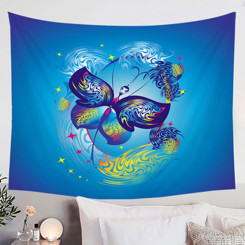 Wall Decor Tapestry Blue Fairy Tale Butterfly Character