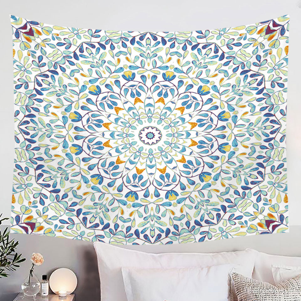 Wall Decor Tapestry Blue Green Orange Leaf Circle