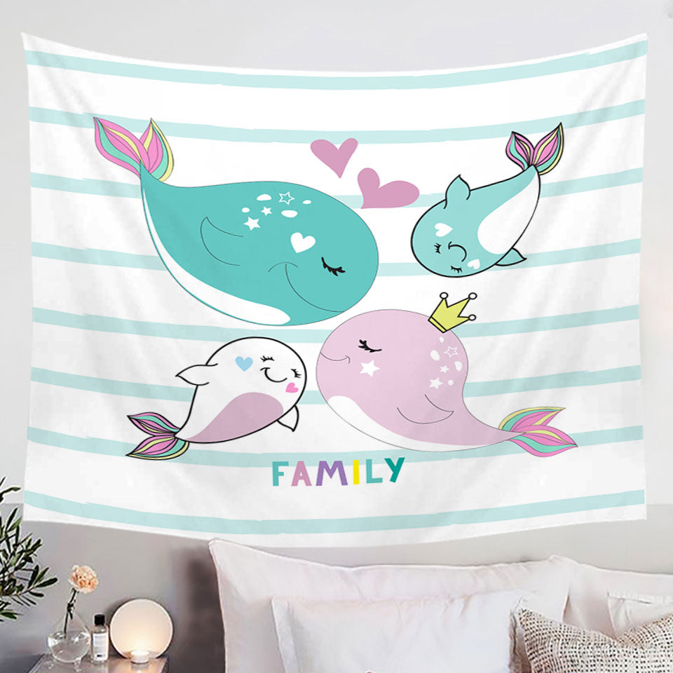 Wall Decor Tapestry for Kids Design Cute Whale Family