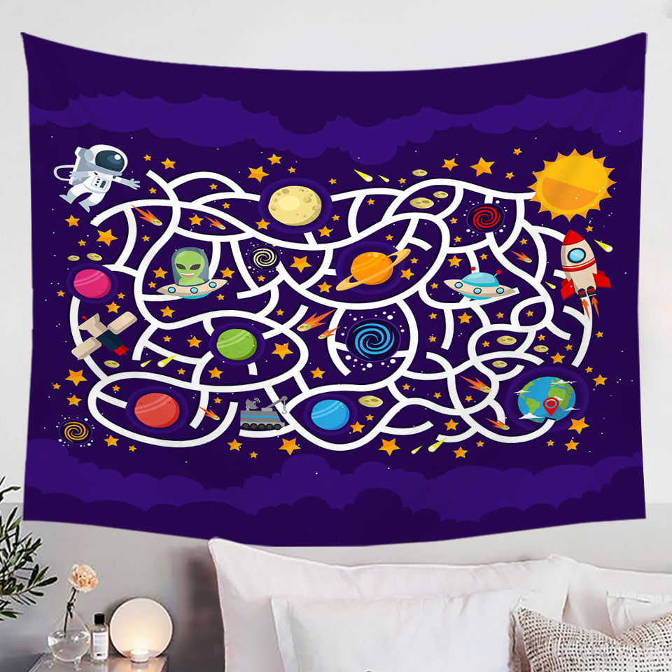 Wall Decor Tapestry for Kids Space Maze