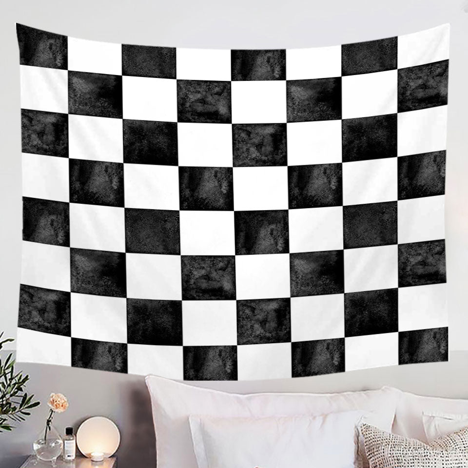 Wall Decor Tapestry with Black and White Checkers