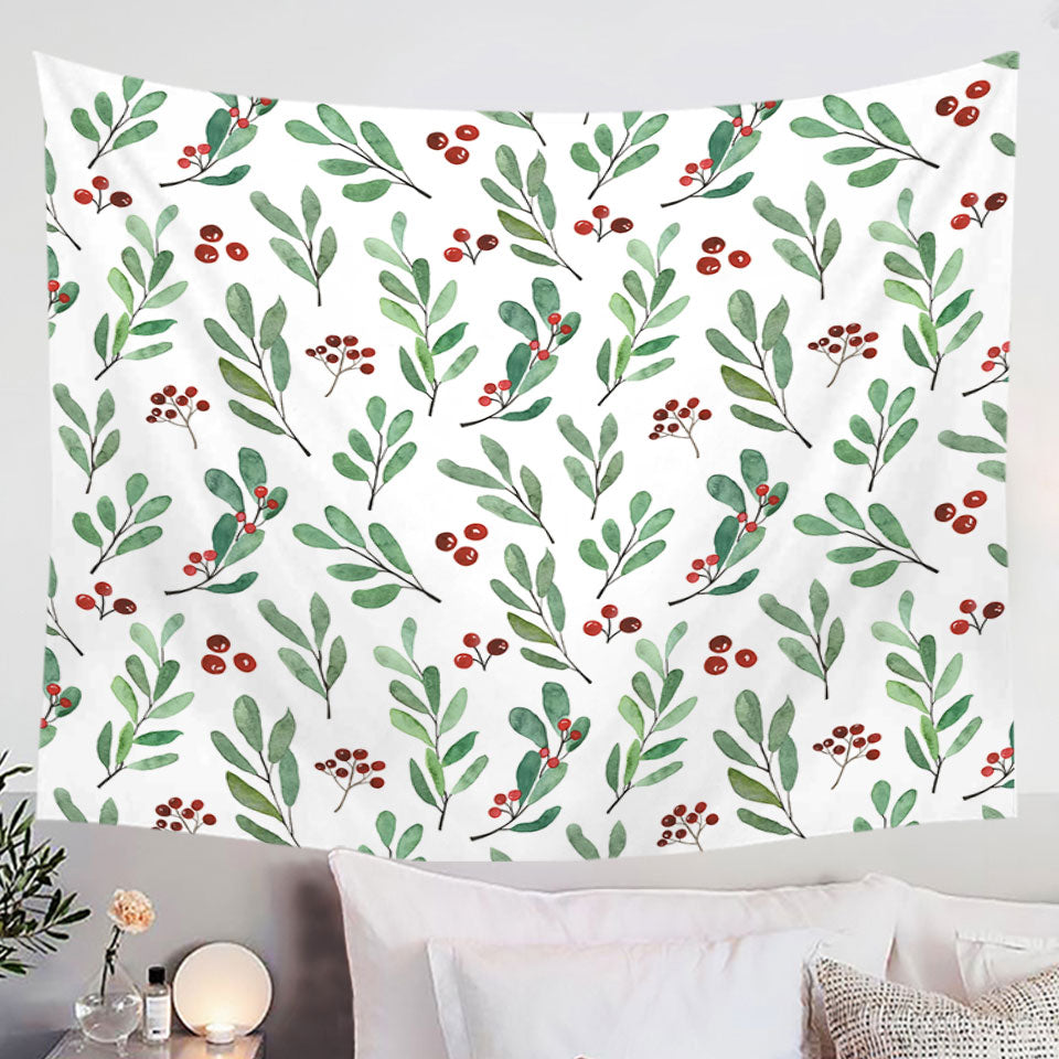 Wall Decor Tapestry with Modest Green Leaves and Berries