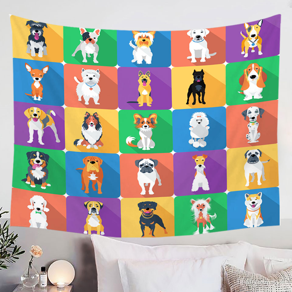 Wall Decor Tapestry with Multi Dog Panel