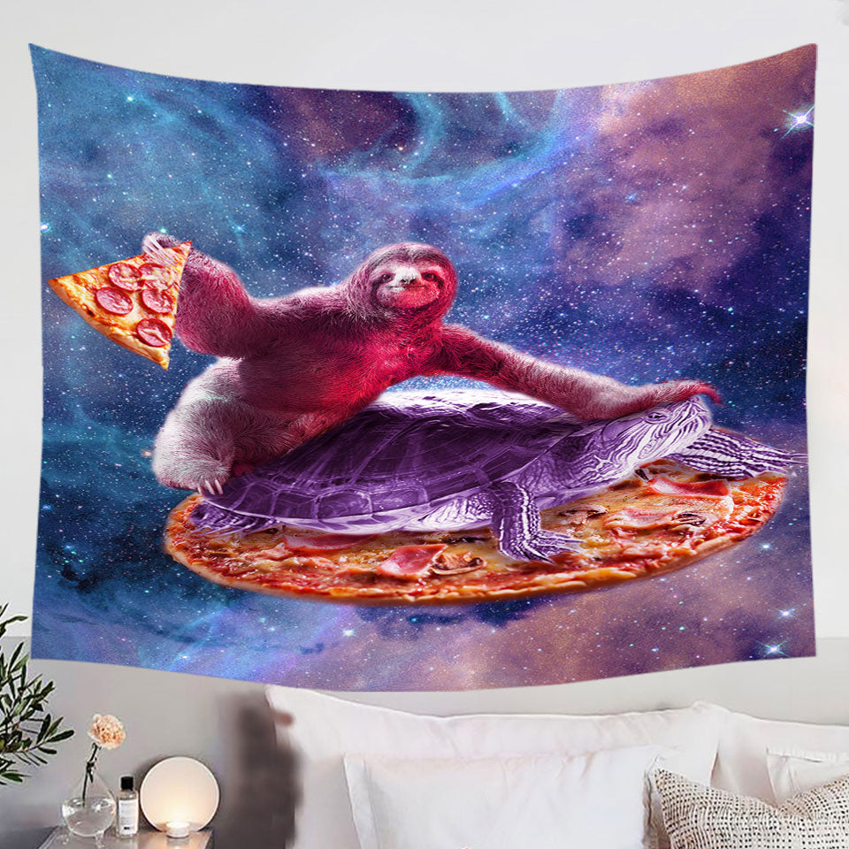 Wall-Decor-for-Guys-Cool-Crazy-Art-Space-Pizza-Sloth-on-Turtle