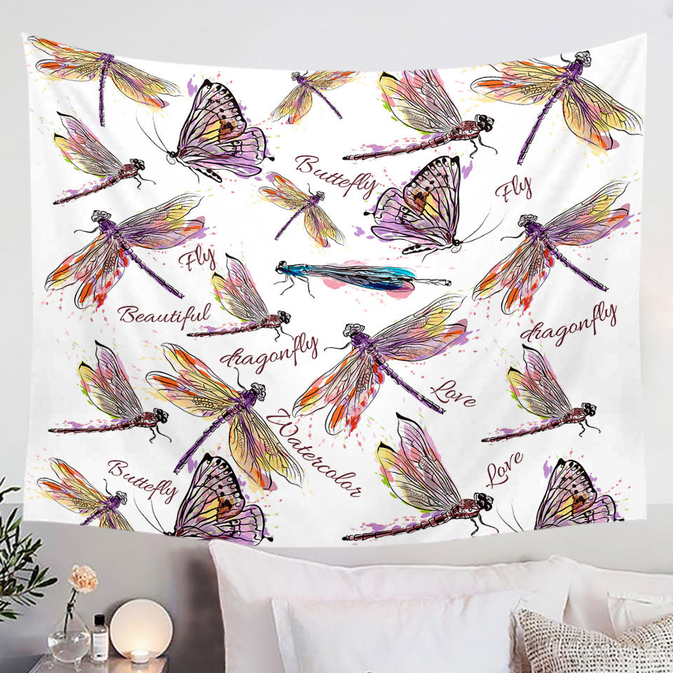 Wall Decor of Drawing of Butterflies and Dragonflies