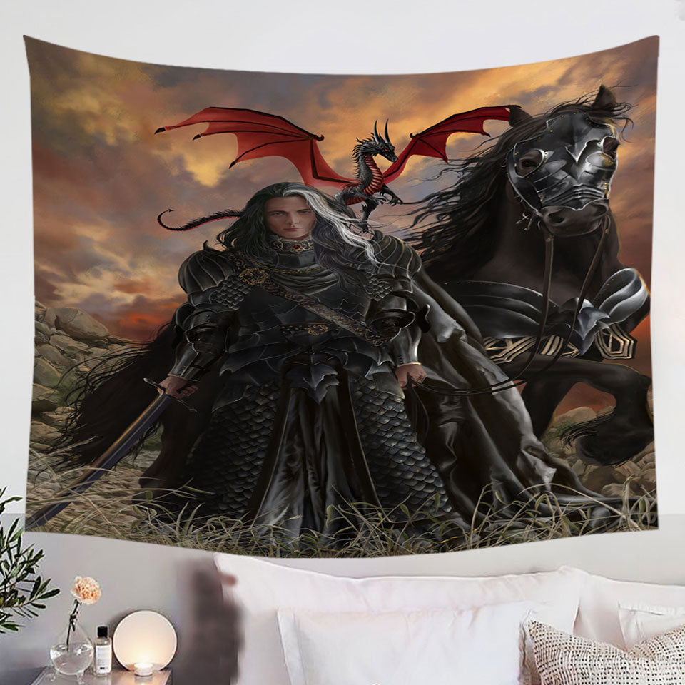 Wall-Decor-with-Black-Knight-with-His-Horse-and-Dragon