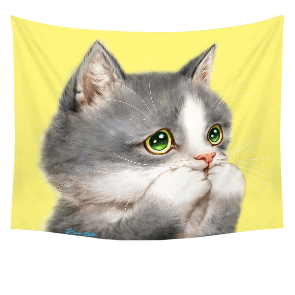 Wall Decor with Cat Prints Adorable Grey Kitten over Yellow