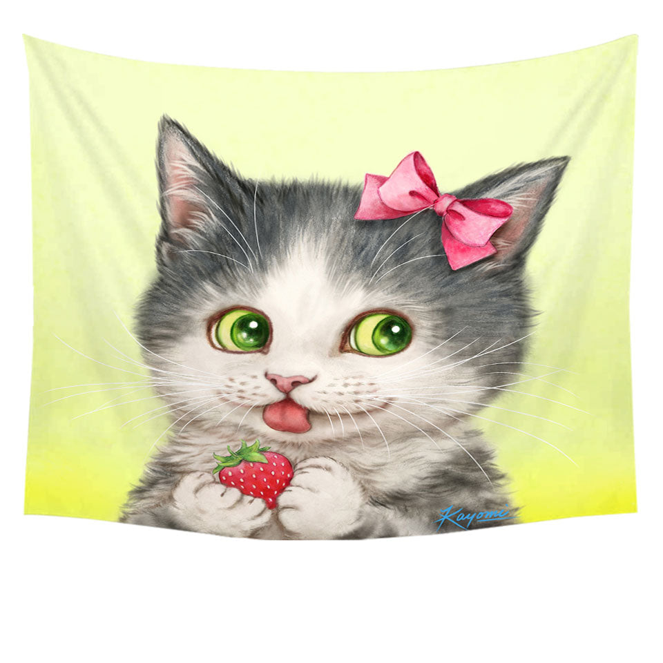 Wall Decor with Cute Paintings Strawberry Love Girly Kitten