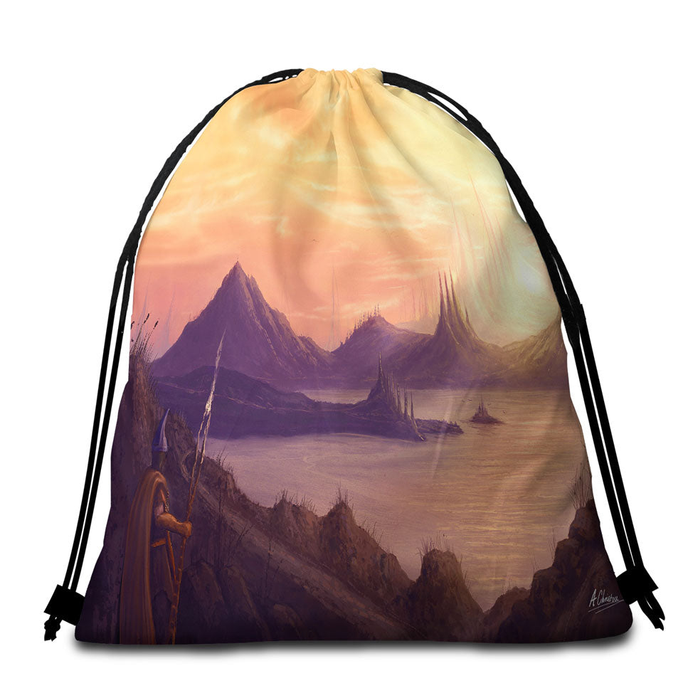 Warrior Long Journey by The Lake Beach Towels Bags