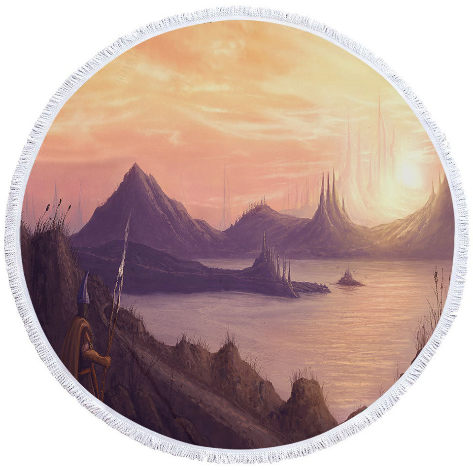 Warrior Long Journey by The Lake Round Beach Towel