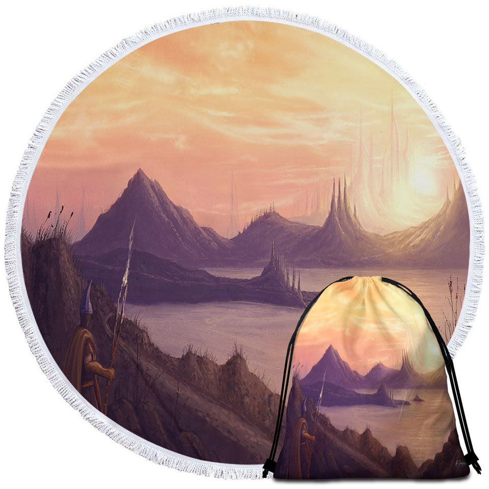 Warrior Long Journey by The Lake Round Towel and Bags Set