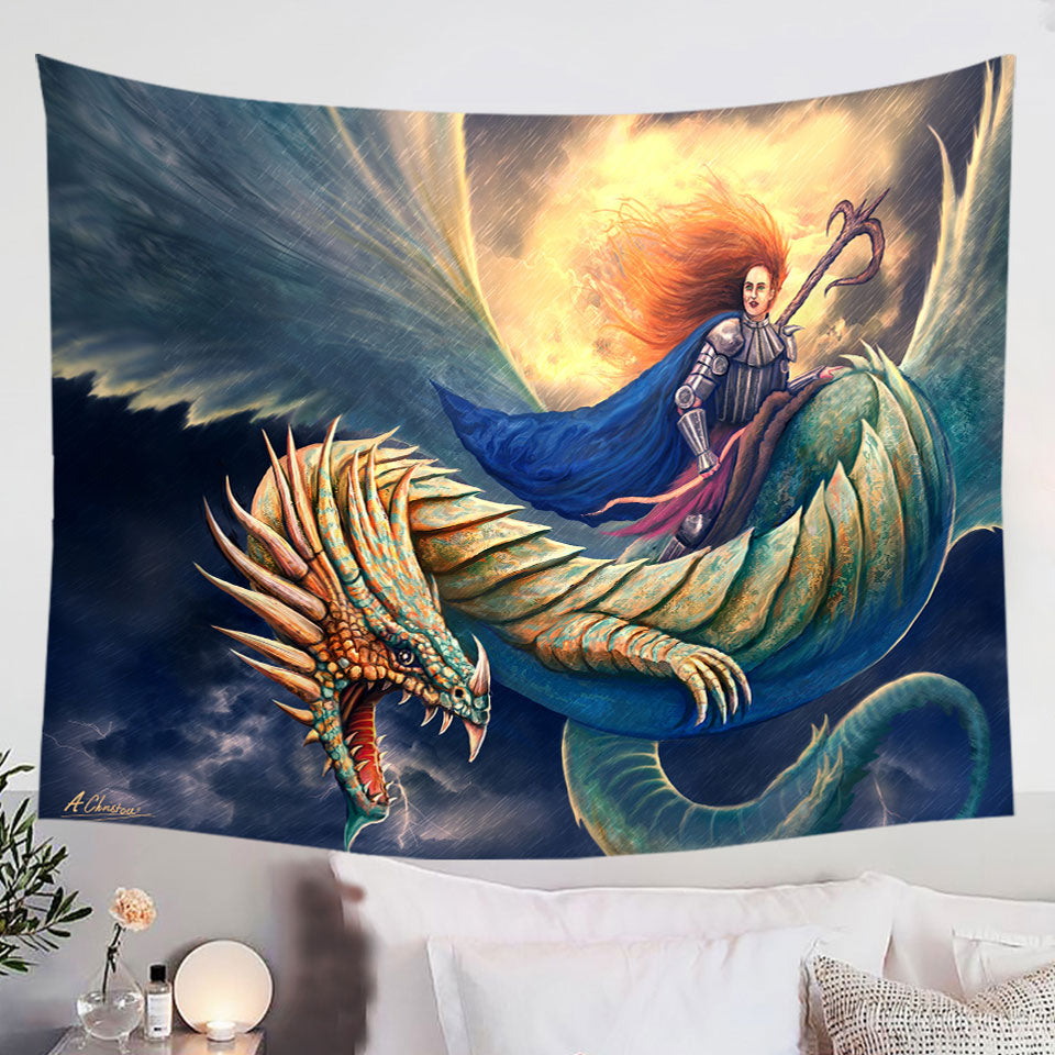 Warrior-Riding-a-Scary-Dragon-Tapestry