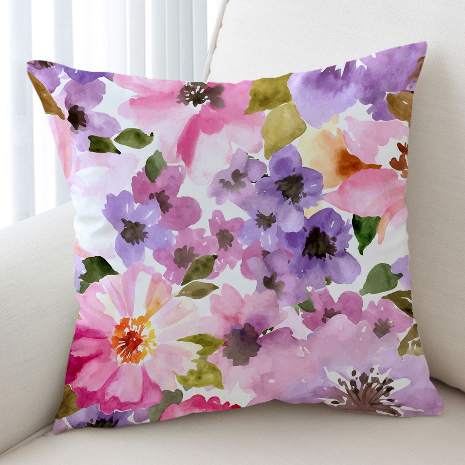 Water Colored Flowers Decorative Pillows