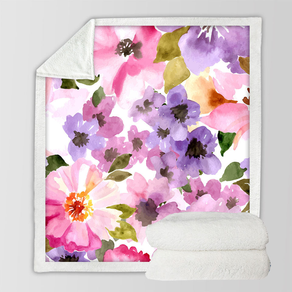 Water Colored Flowers Decorative Throws