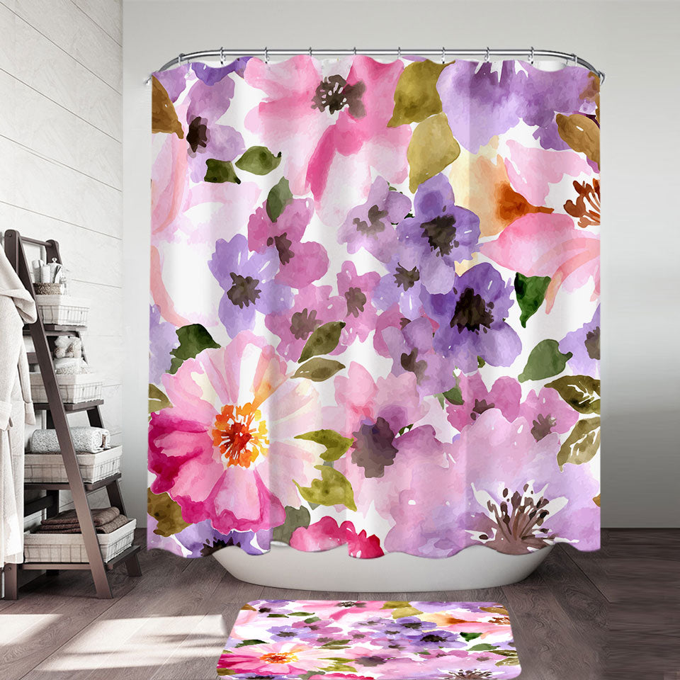 Water Colored Flowers Pretty Shower Curtains
