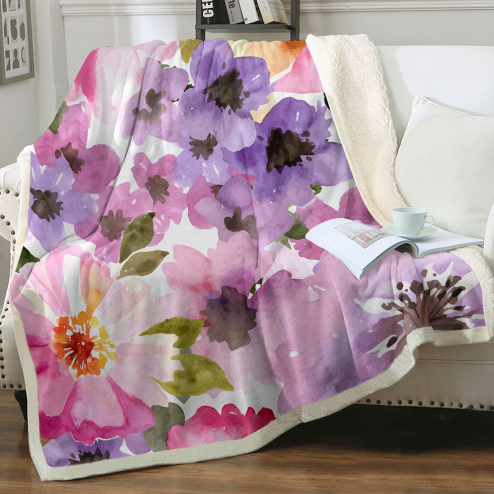 Water Colored Flowers Pretty Throws