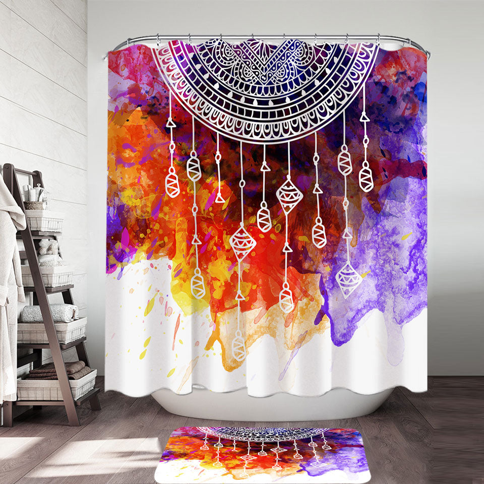 Water Colored and Mandala Modern Shower Curtains