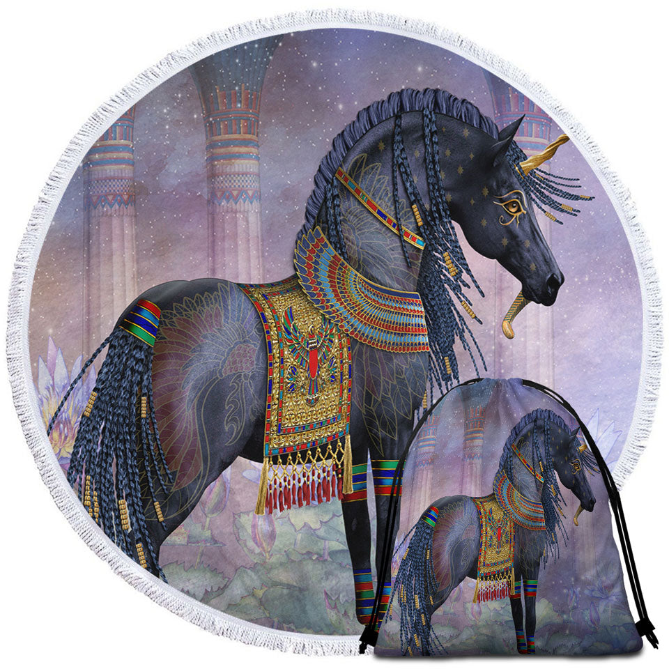 Water Lilies Black Horse Unique Beach Towels