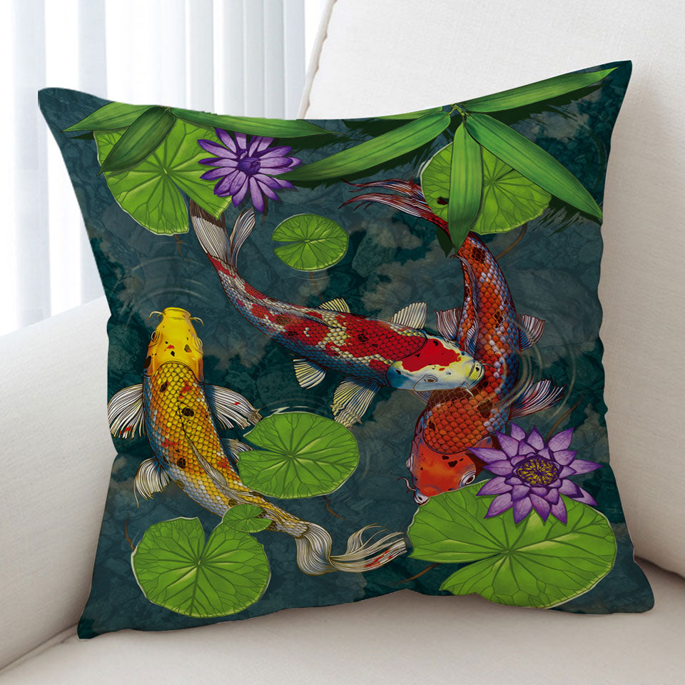 Water Lily Pond and Koi Fish Cushion Cover