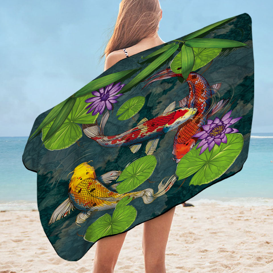 Water Lily Pond and Koi Fish Pool Towels