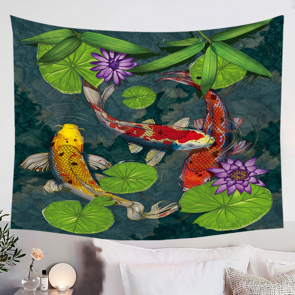 Water-Lily-Pond-and-Koi-Fish-Wall-Decor-Tapestry