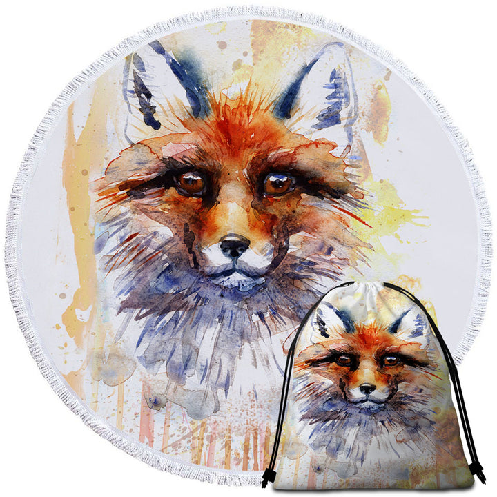 Watercolor Art Circle Beach Towel Painting Fox