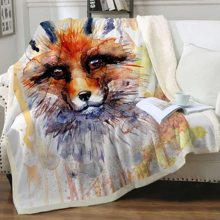 Watercolor Art Painting Fox Throw Blanket
