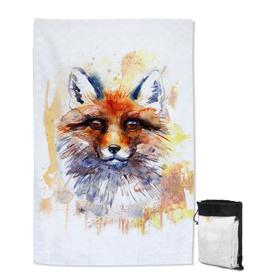 Watercolor Art Thin Beach Towels Painting Fox