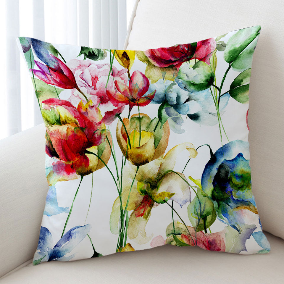Watercolor Painting Cushion Covers Colorful Flowers