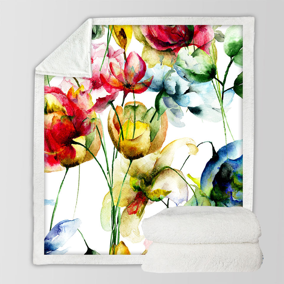 Watercolor Painting Decorative Blankets Colorful Flowers