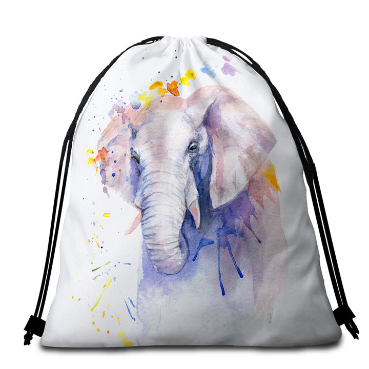 Watercolor Painting Purplish Elephant Beach Towel Bags