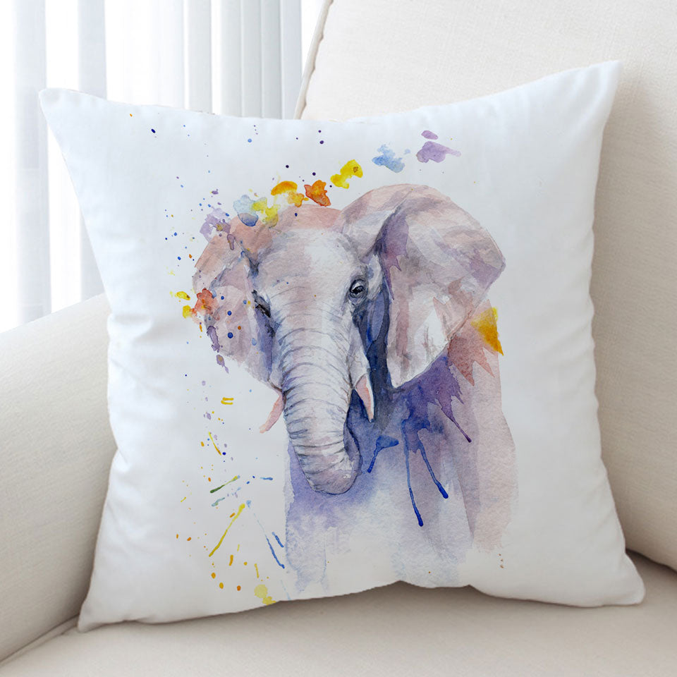 Watercolor Painting Purplish Elephant Cushion Cover