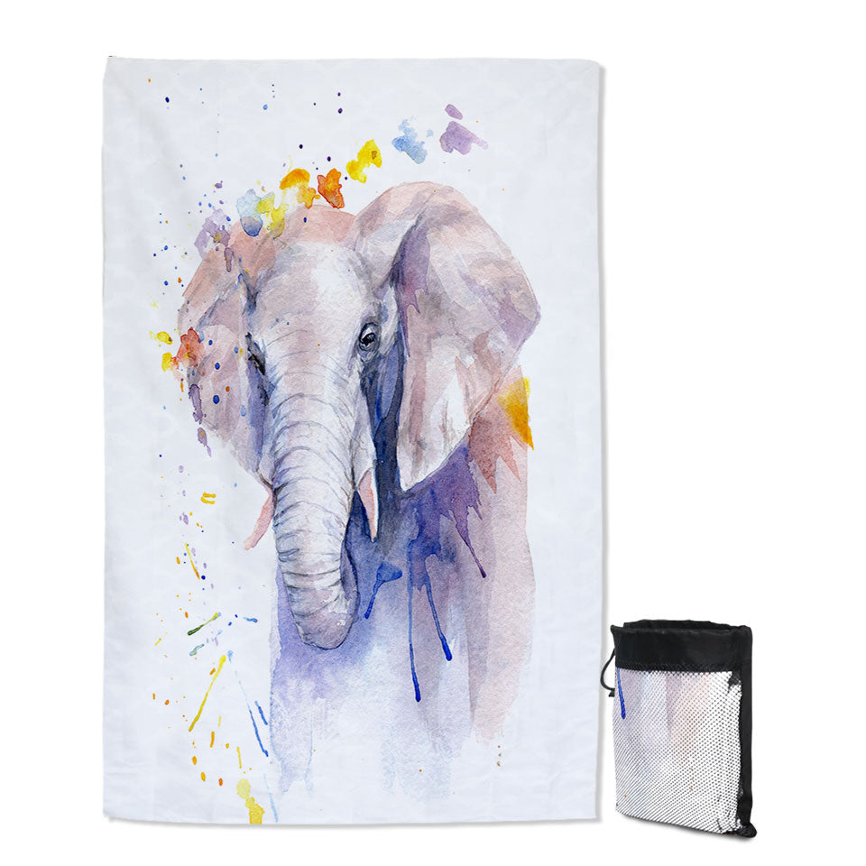 Watercolor Painting Purplish Elephant Lightweight Beach Towel