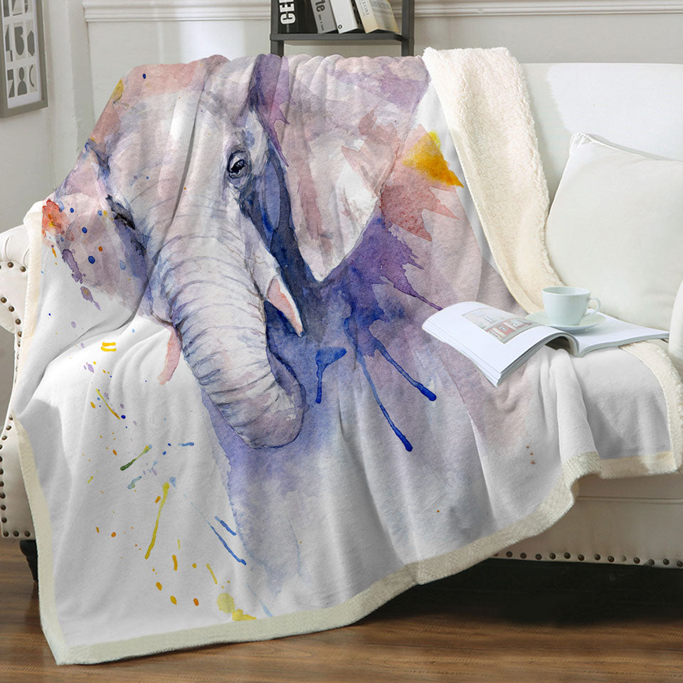 Watercolor Painting Purplish Elephant Sherpa Blanket