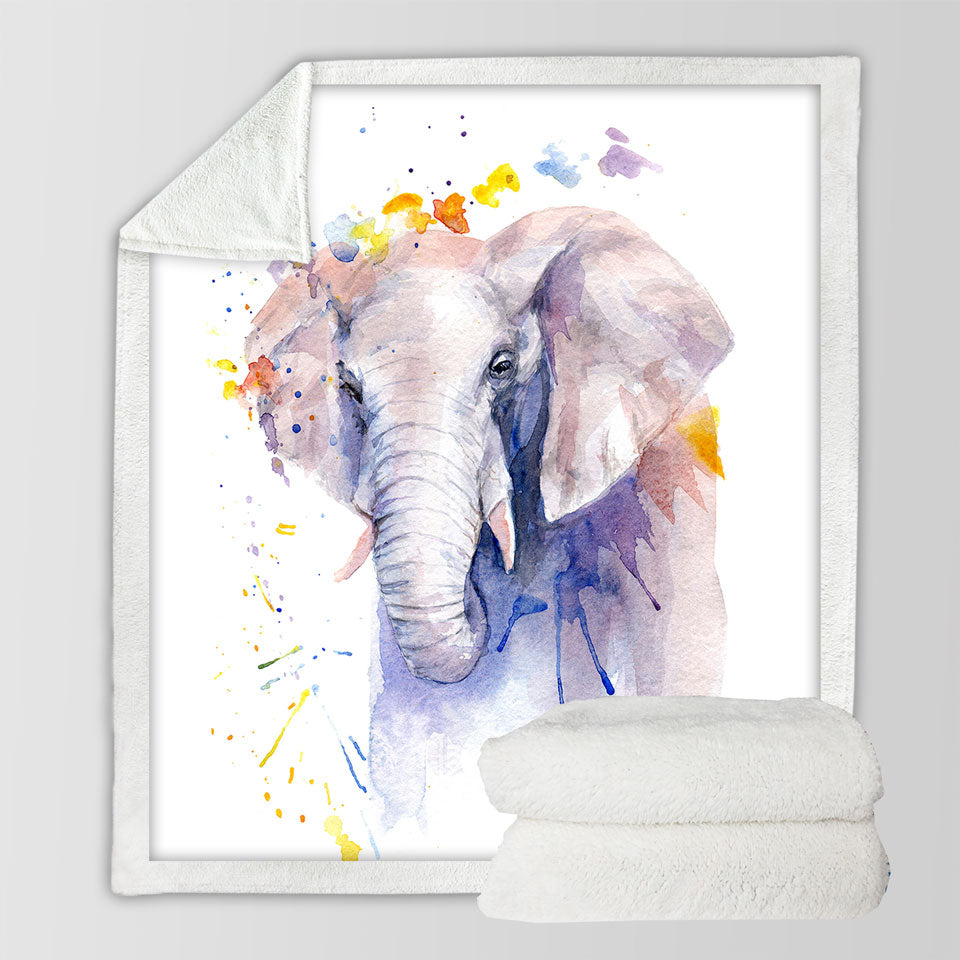 Watercolor Painting Purplish Elephant Throw Blanket