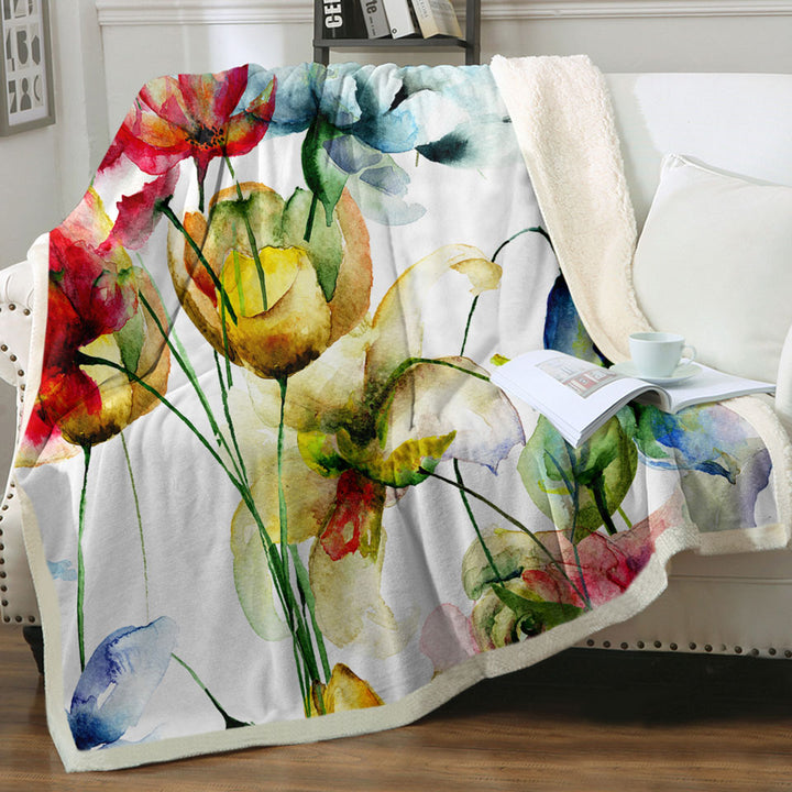 Watercolor Painting Throws Colorful Flowers