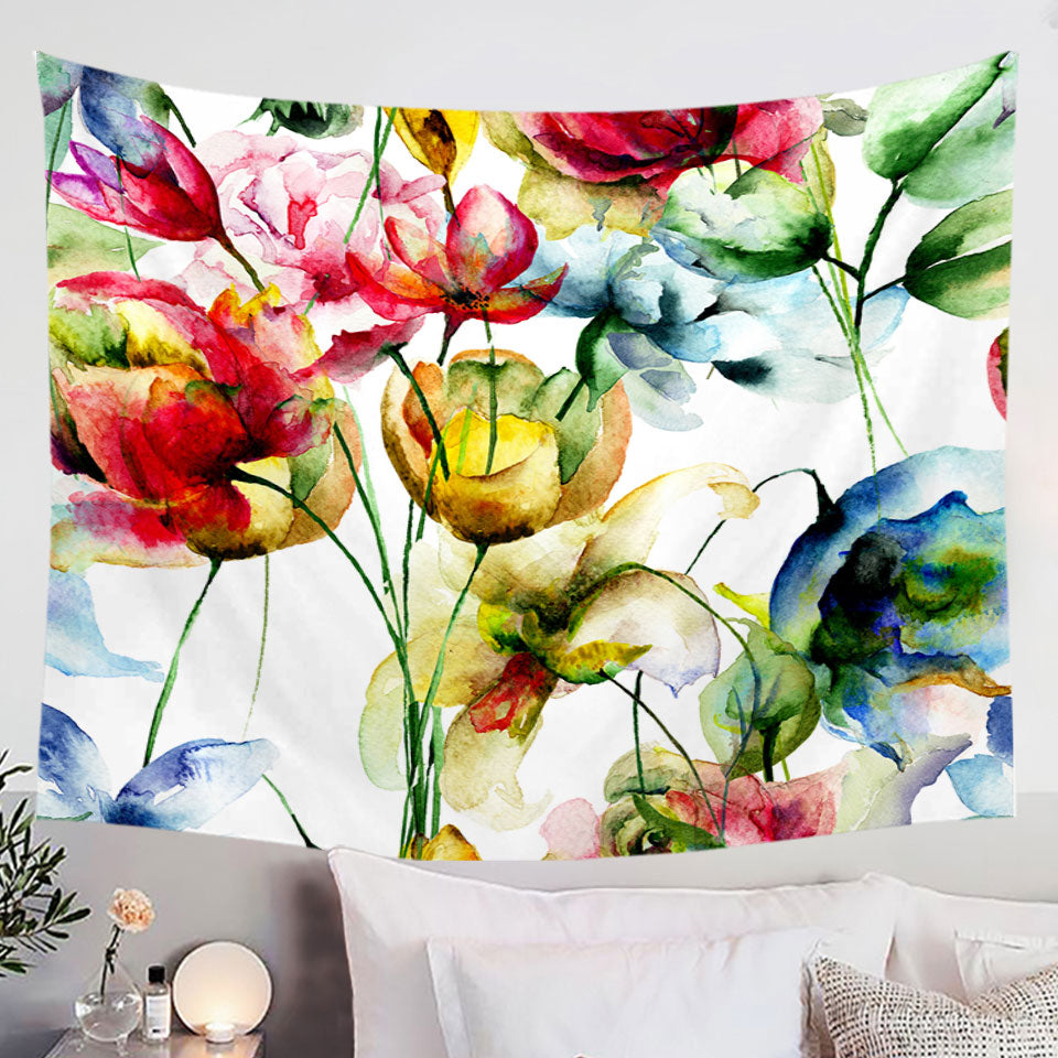 Watercolor Wall Art Painting of Colorful Flowers