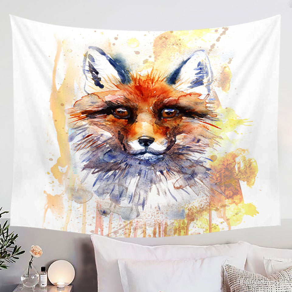 Watercolor Wall Decor Tapestry with Art Painting Fox