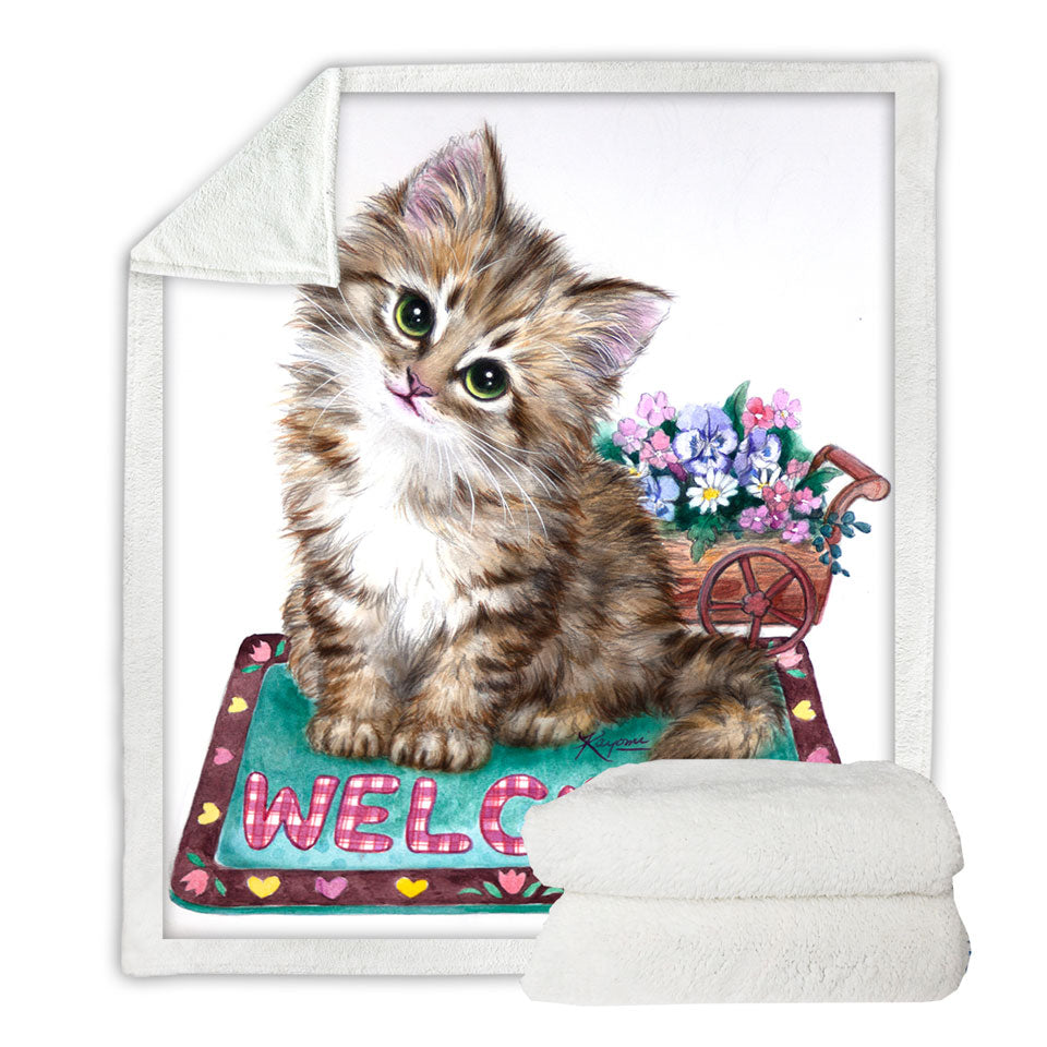 Welcome Throws Flowers and Adorable Kitty Cat