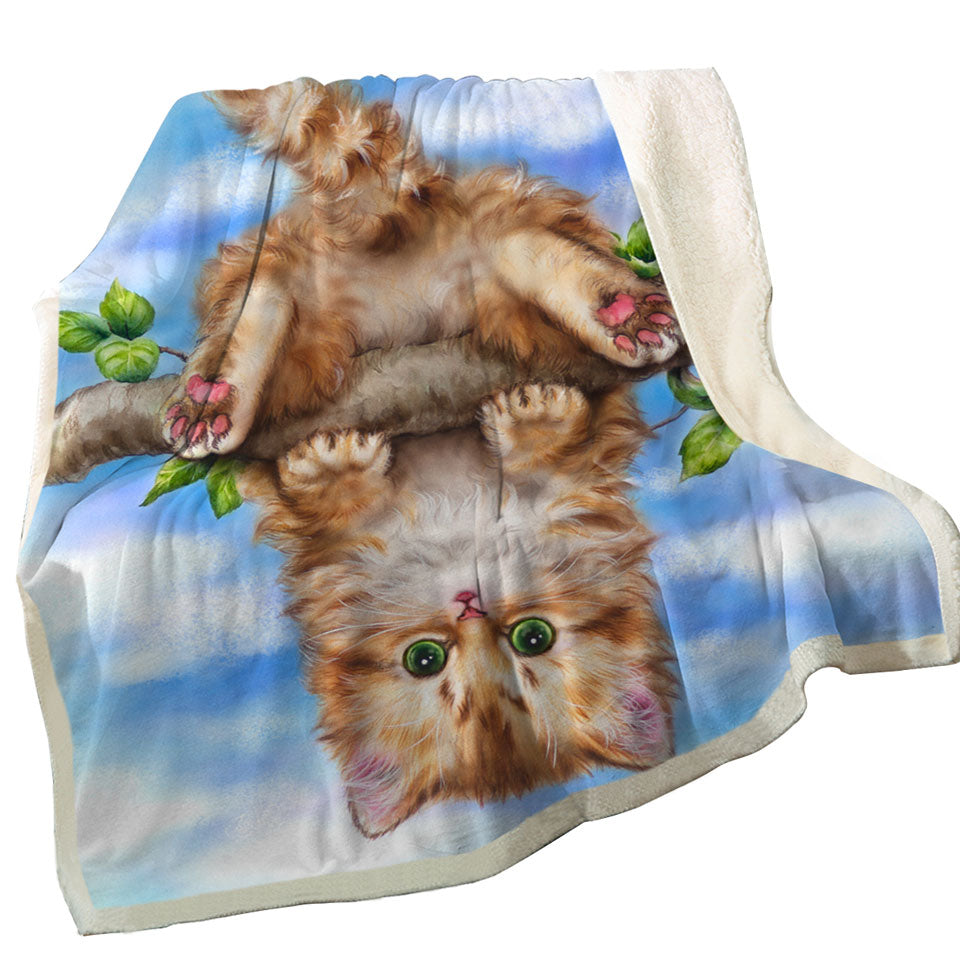 Whats Up Cute Funny Ginger Kitten on Branch Throws