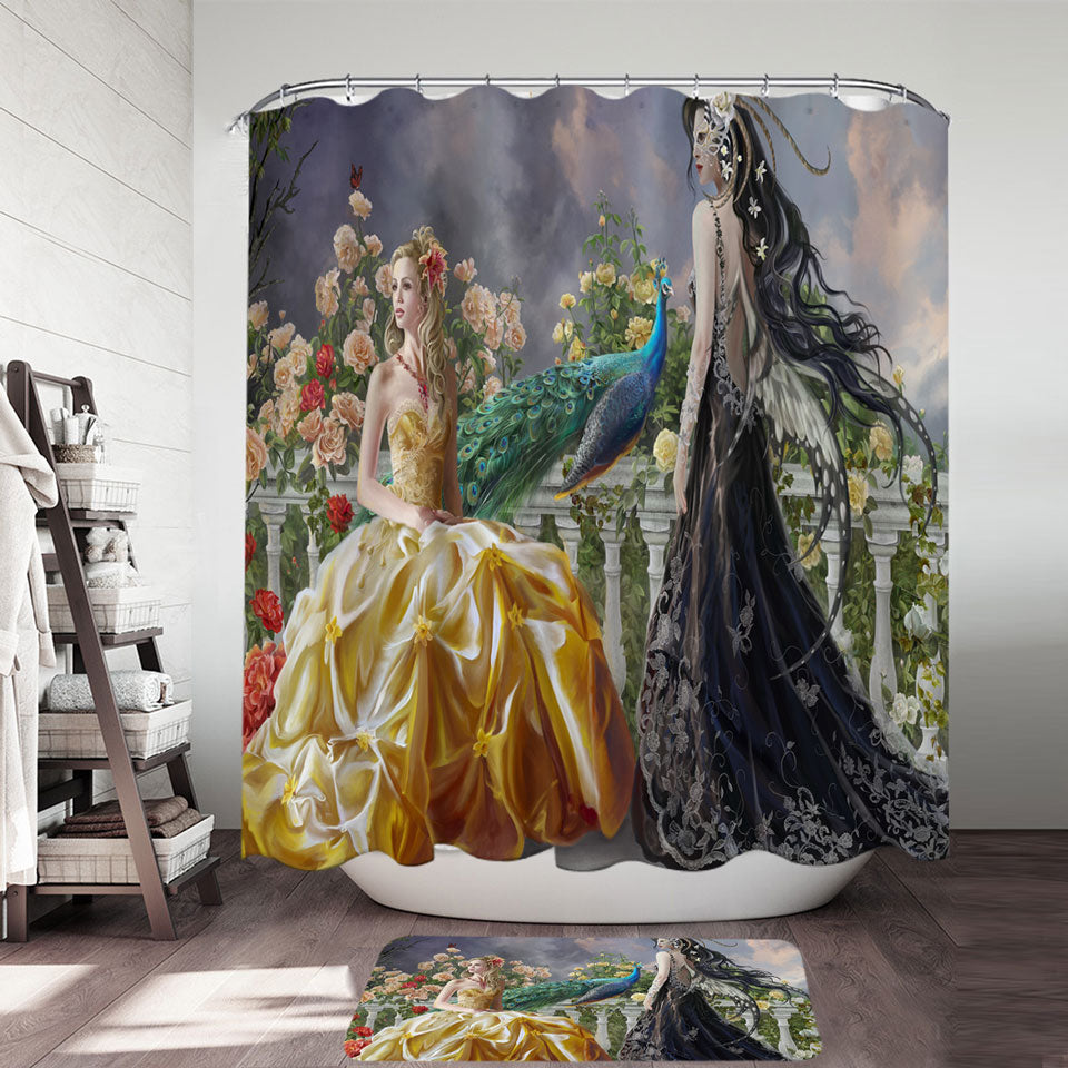 Where to Buy Shower Curtains of Fantasy on the Rose Balcony Light and Dark Princesses